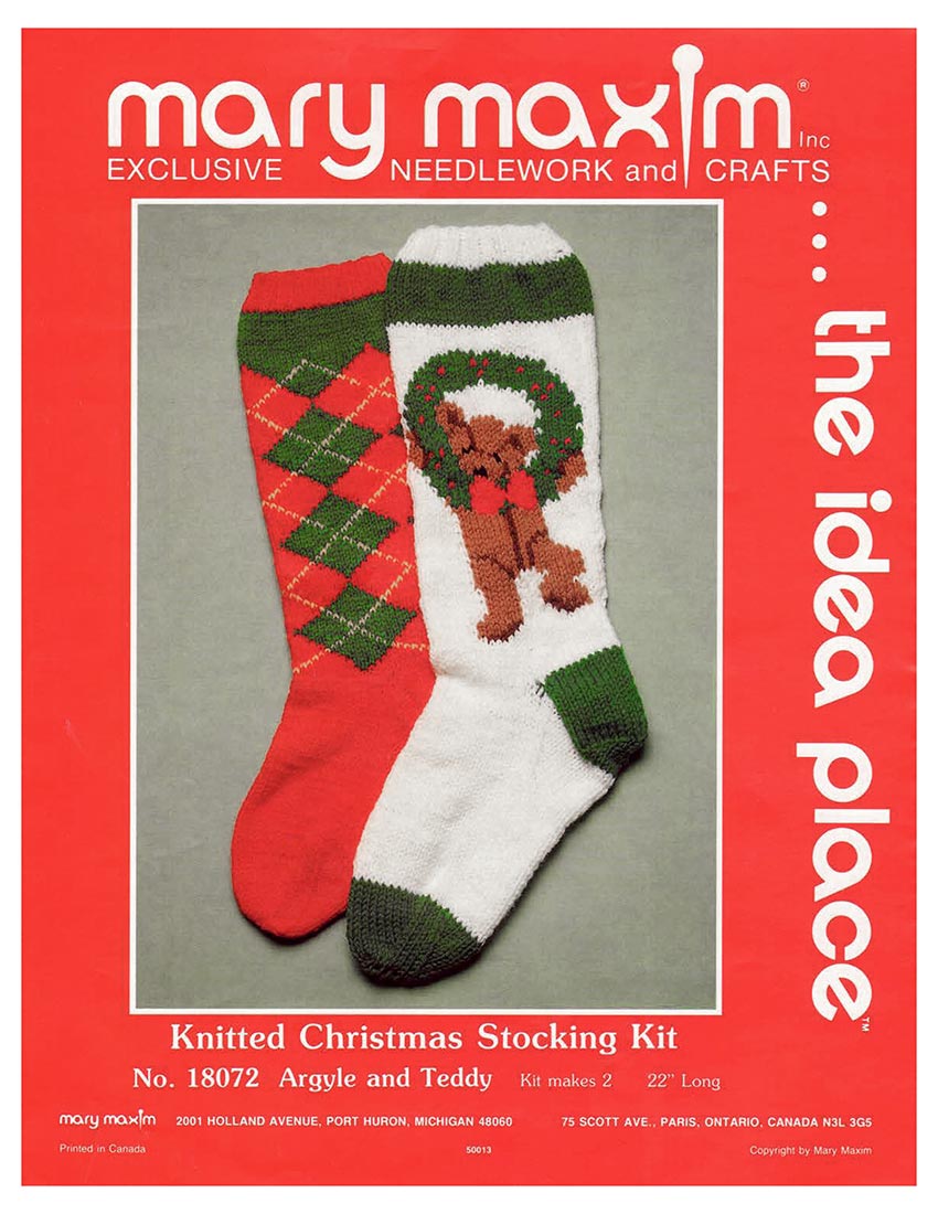 Knitted Christmas Stockings Argyle & Teddy Pattern