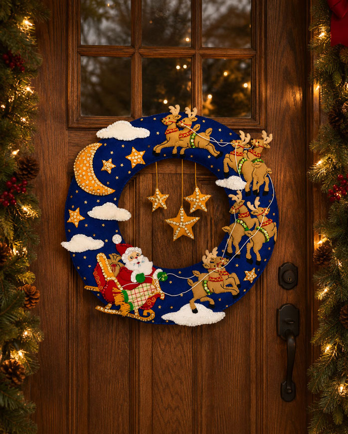 Moonlit Sleigh Ride Felt Wreath