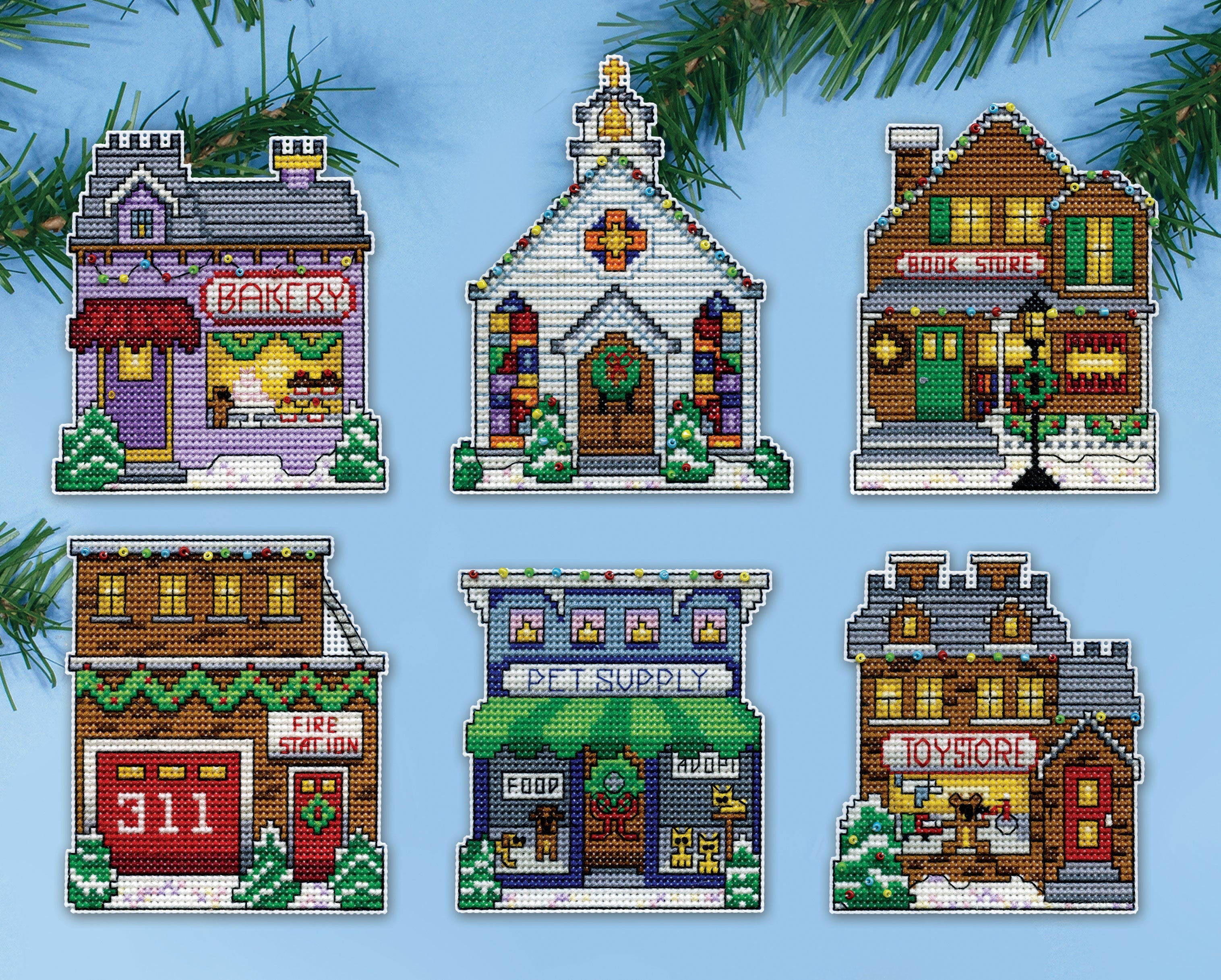 Village 14 Ct. Plastic Canvas Ornaments
