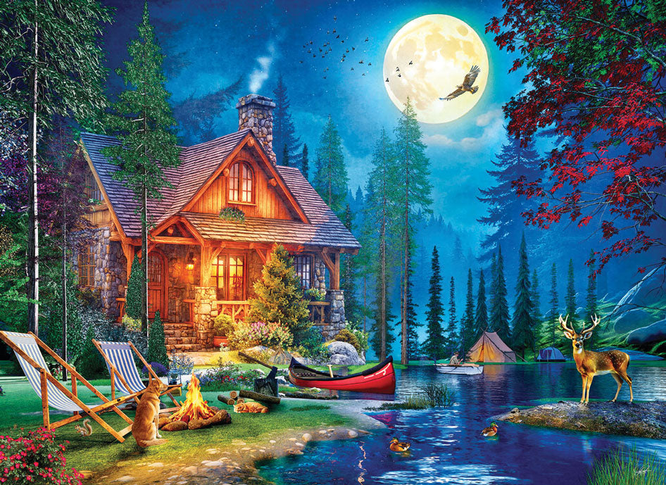 Moon Lake Cabin Jigsaw Puzzle