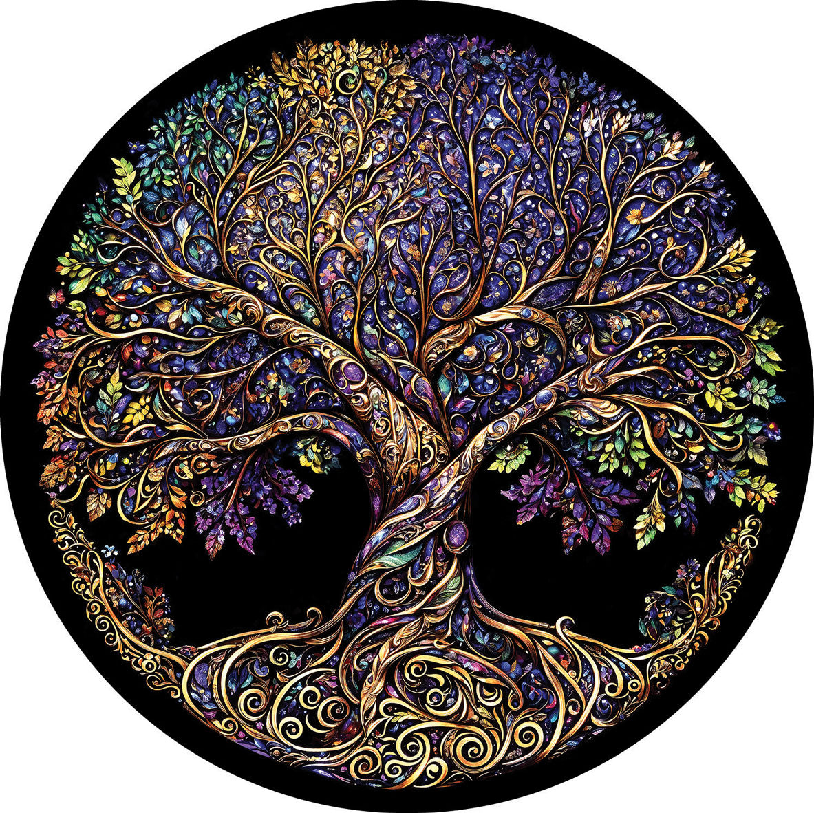 Mandala Tree of Life Shaped Jigsaw Puzzle